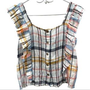 ‼️sold‼️True Craft SLEEVELESS 100% cotton PLAID BUTTON DOWN SHIRT